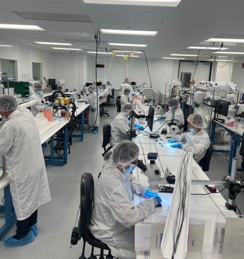 The cleanroom captures moments of our dedicated employees meticulously working to produce life-saving products. With precision, focus, and adherence to the highest quality standards, our team ensures that every component meets the rigorous demands of patient safety and medical excellence. This image reflects our commitment to innovation, excellence, and our work's profound impact on saving lives.
