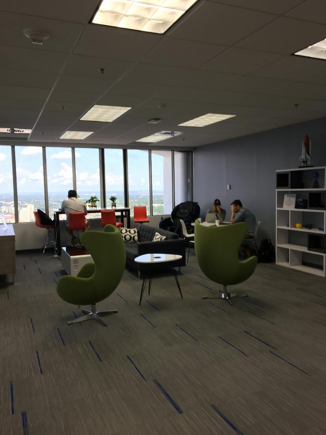 HQ Meeting Area.  Employees can lounge, play video games, converse or admire the view of downtown Jacksonville.