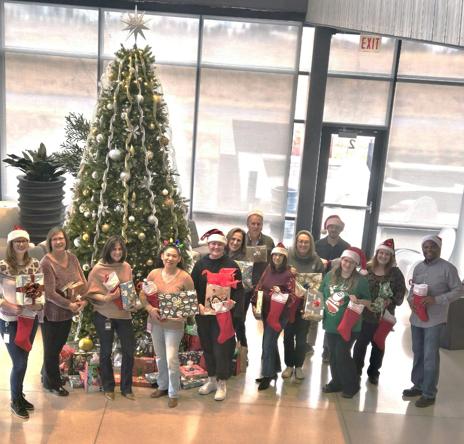 We purchase all Christmas gifts for 2 local families in need each year.