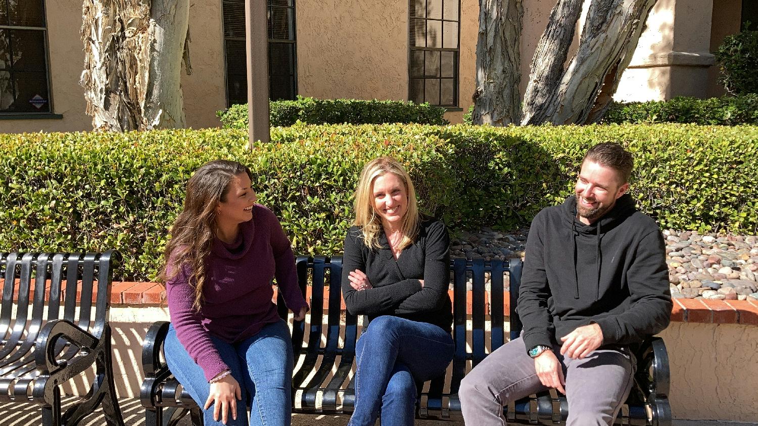 The team enjoying an impromptu social hour in the courtyard of our San Diego Headquarters.