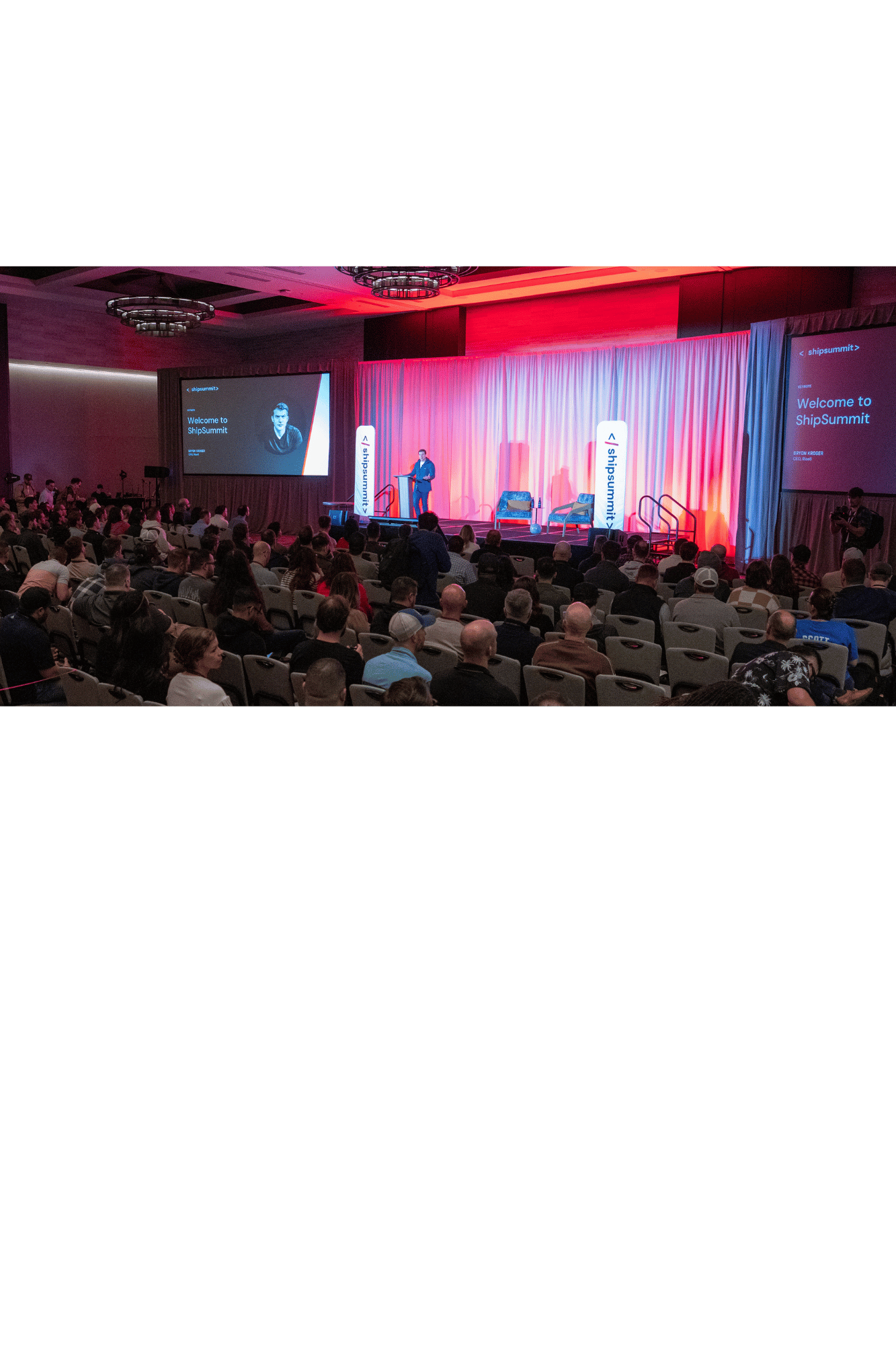 Bryon Kroger, Rise8 Founder & CEO, welcomes attendees to the inaugural ShipSummit (Park City, UT)