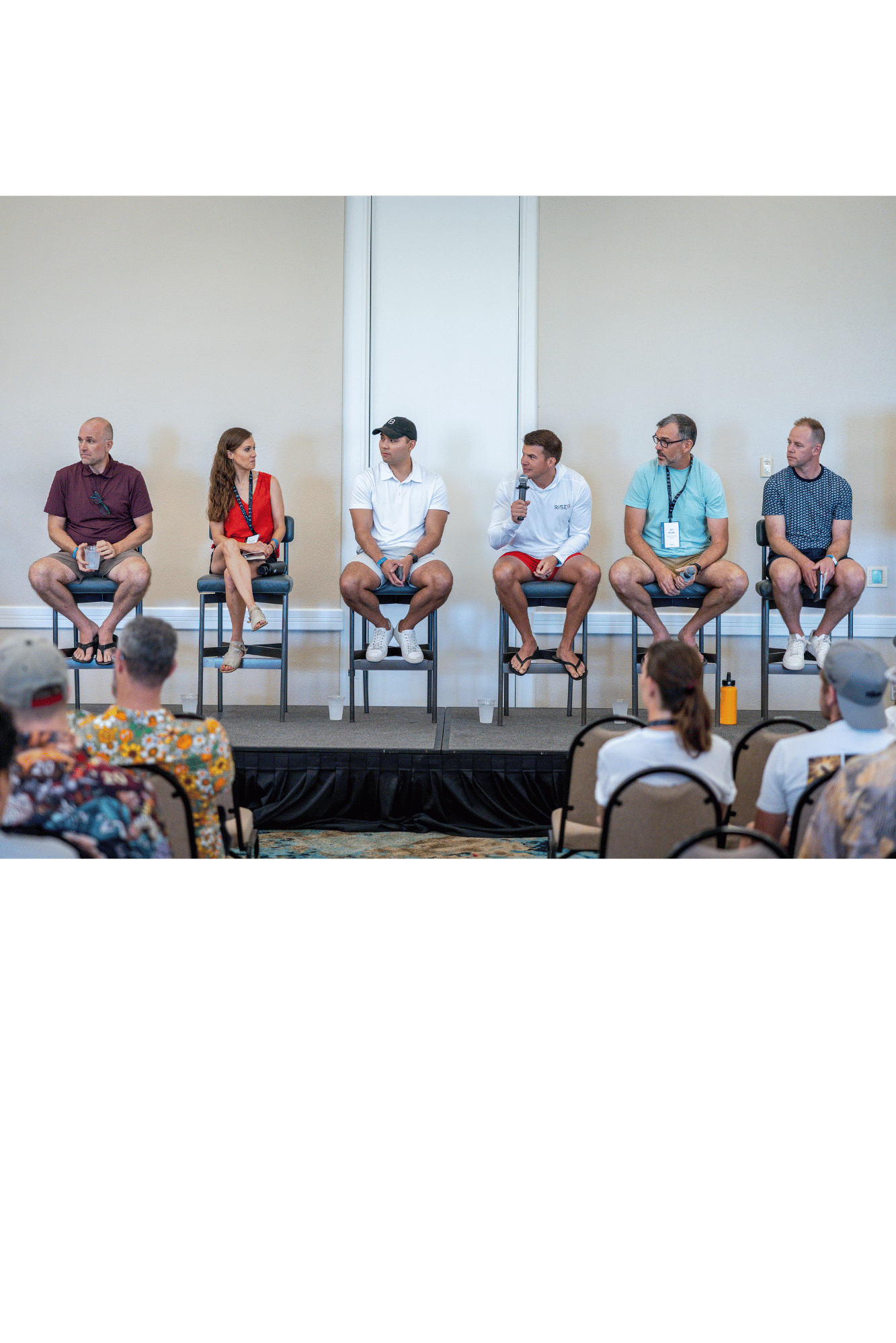 Rise8 leaders engage in a Q&A at a company-wide offsite (Duck Key, FL)