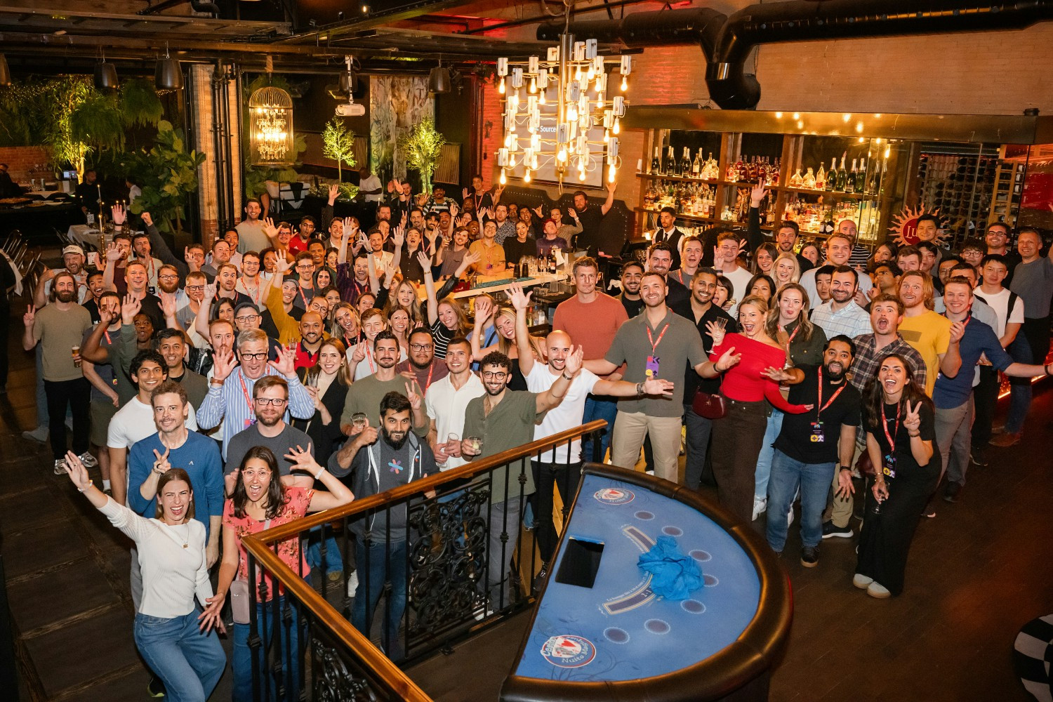 Sourcegraph team celebrating at the final dinner of the Montreal company offsite in September 2024.