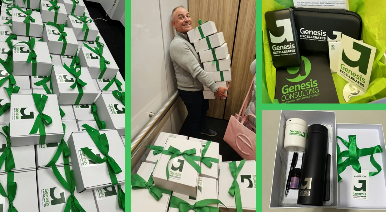Swag boxes were provided to every team member in the US and Brazil during our 2024 Genesis Excellerates Kick-Off meeting