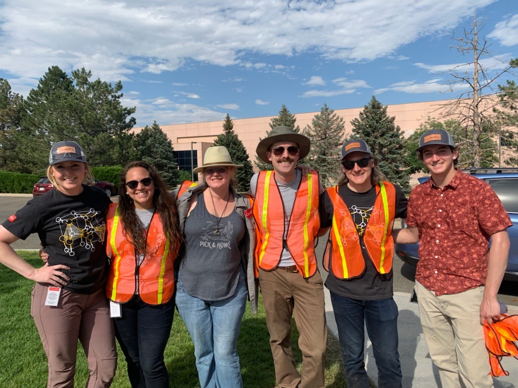 Employees in Golden Colorado who volunteered to pick up litter as part of the Adopt-a-Highway program.