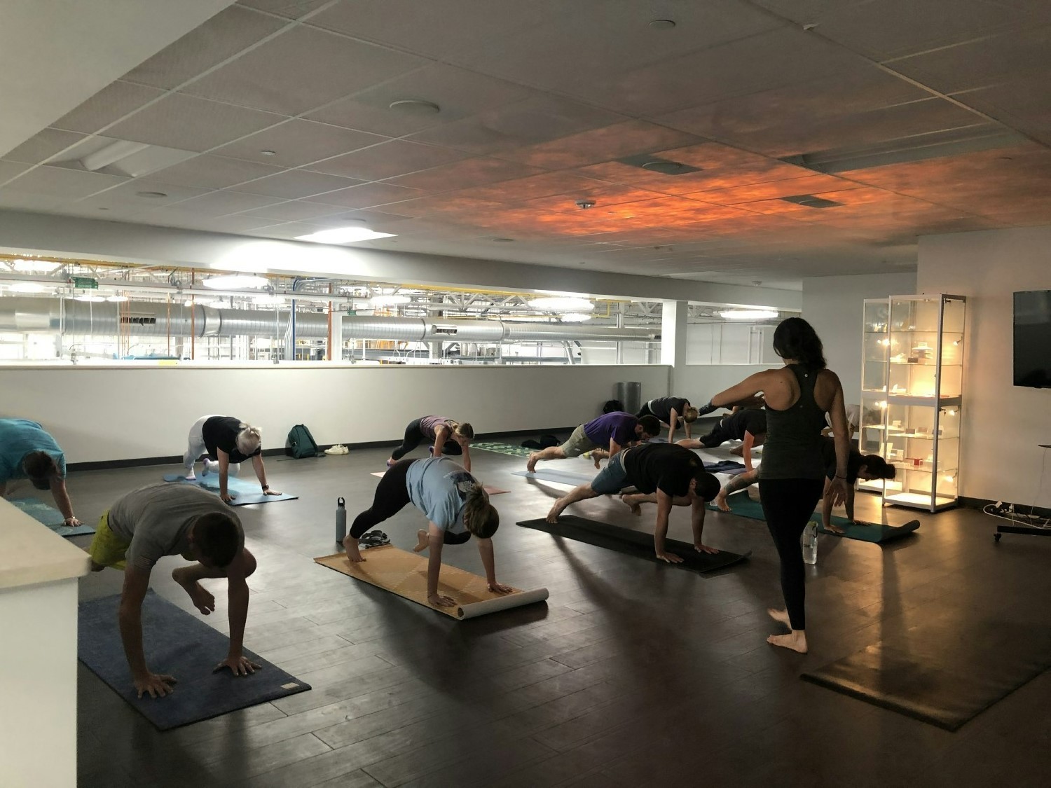 Every Friday, employees from our CCAM facility meet on the high bay mezzanine for an hour of Vinyasa Yoga.
