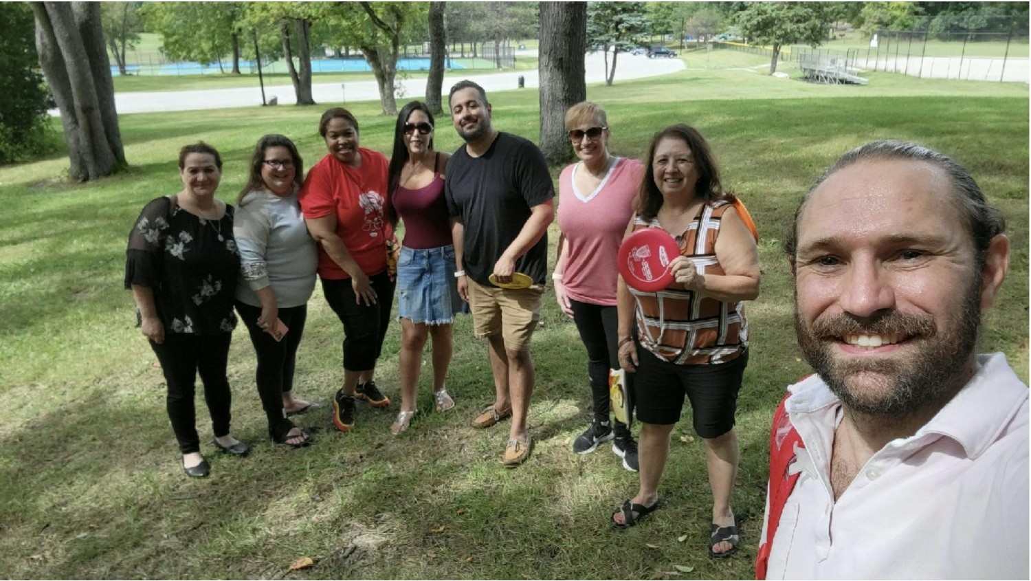 One of our work teams out in the afternoon for a round of frisbee golf!