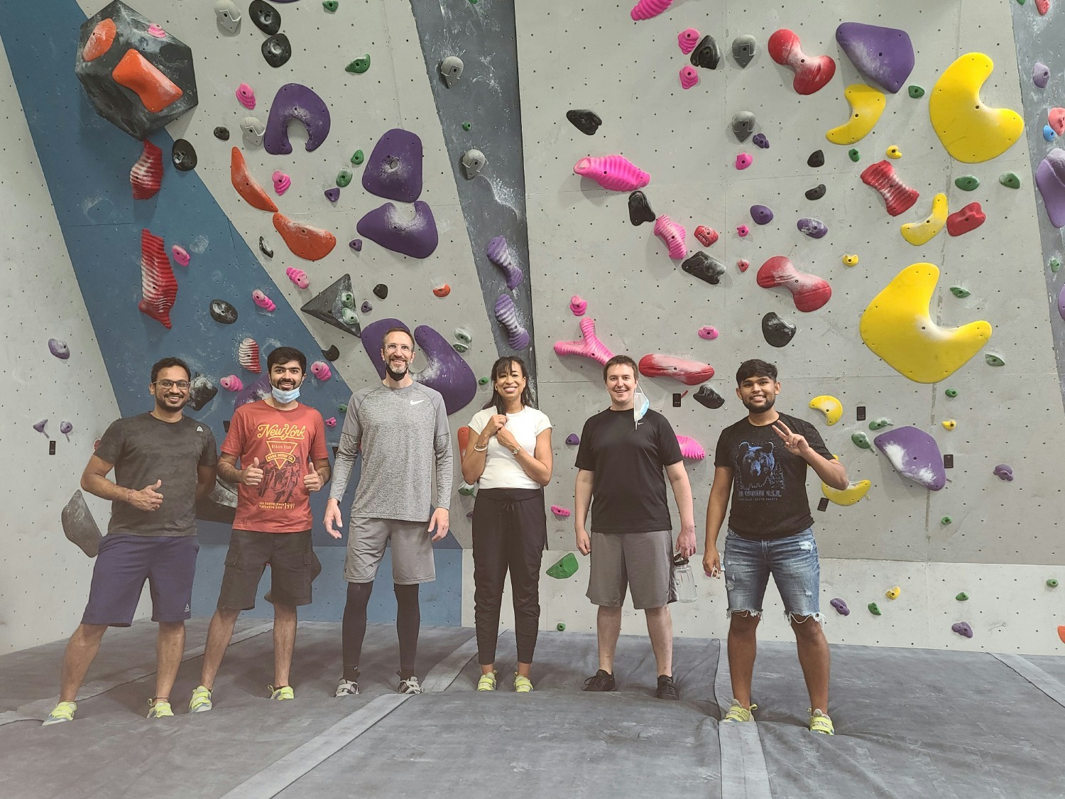 We love to get together outside of work and do activities.  There are fun climbing gyms in the city where we live.  