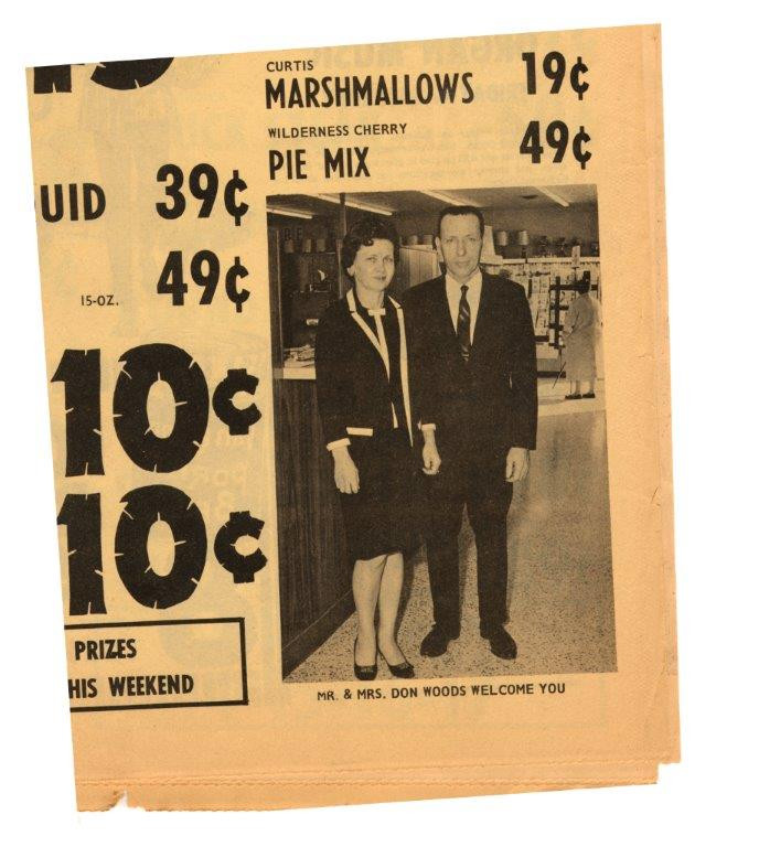 Newspaper clipping of founders Don Sr. and Bertha Woods