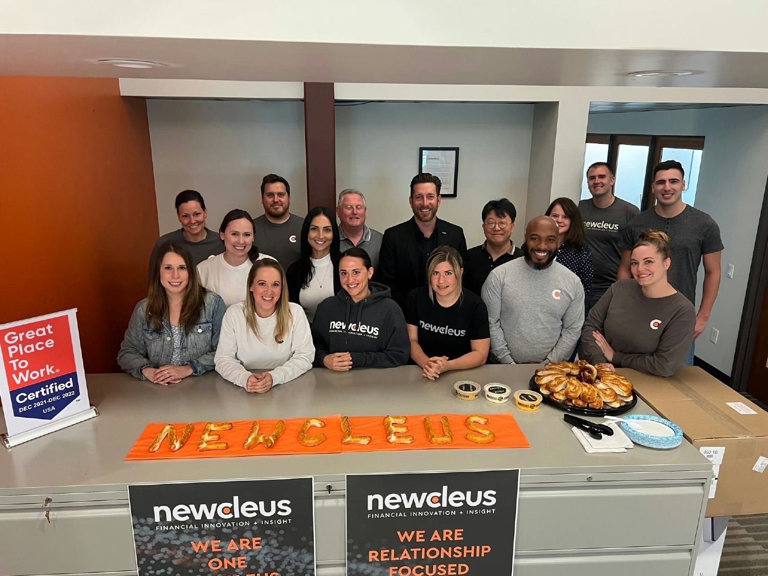 Celebrating our Great Place To Work certification in the office. 