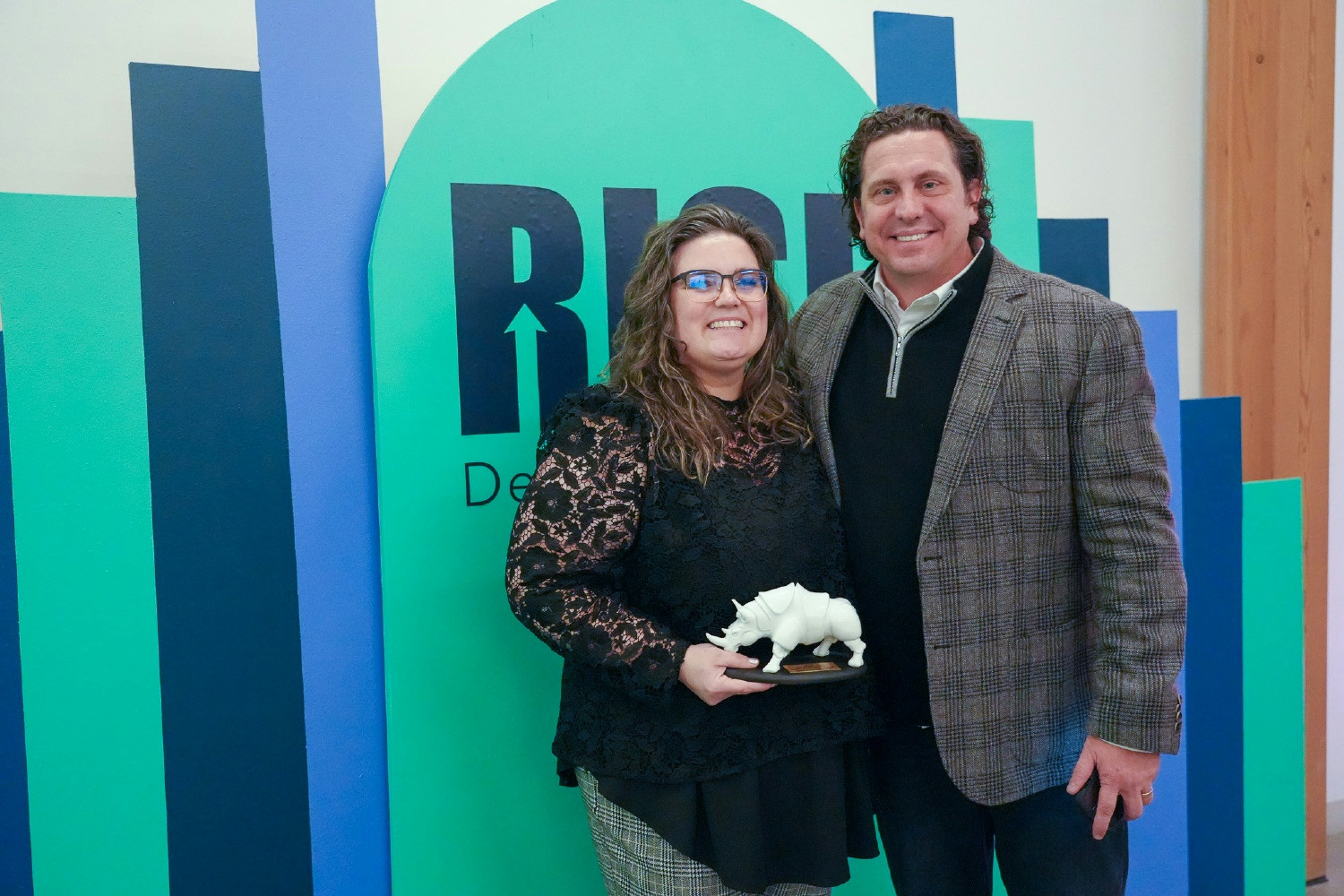 Navigate Team members Do Good Things! Rise performance recognition - Deliver the Boom Award winner with our CEO!