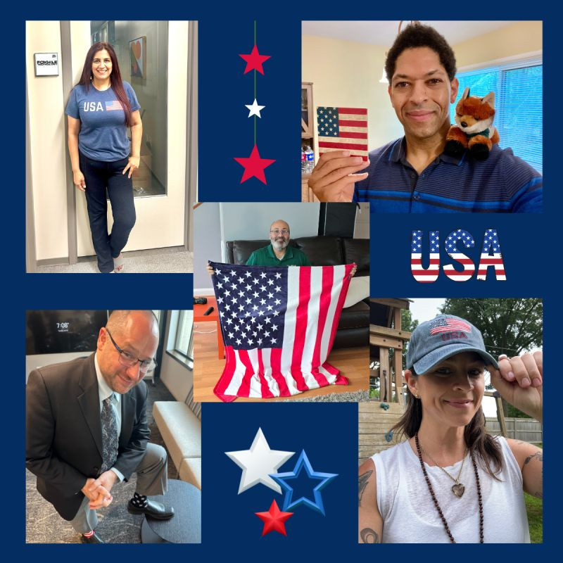  USA Jeopardy winners in their USA themed prizes!