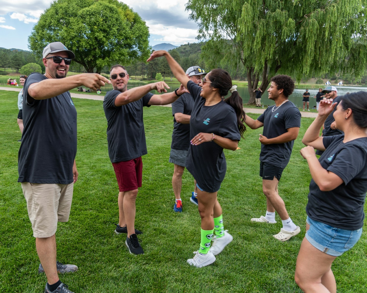 Employees competing in our kickball game.