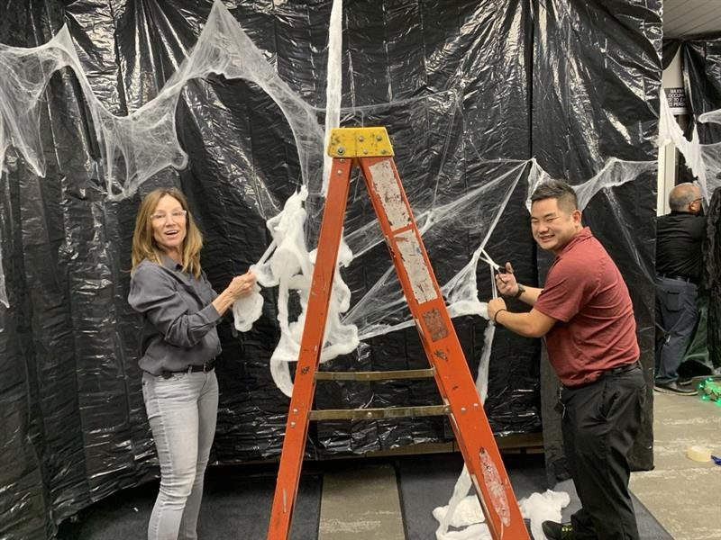 Getting the haunted house ready for employees and their families.