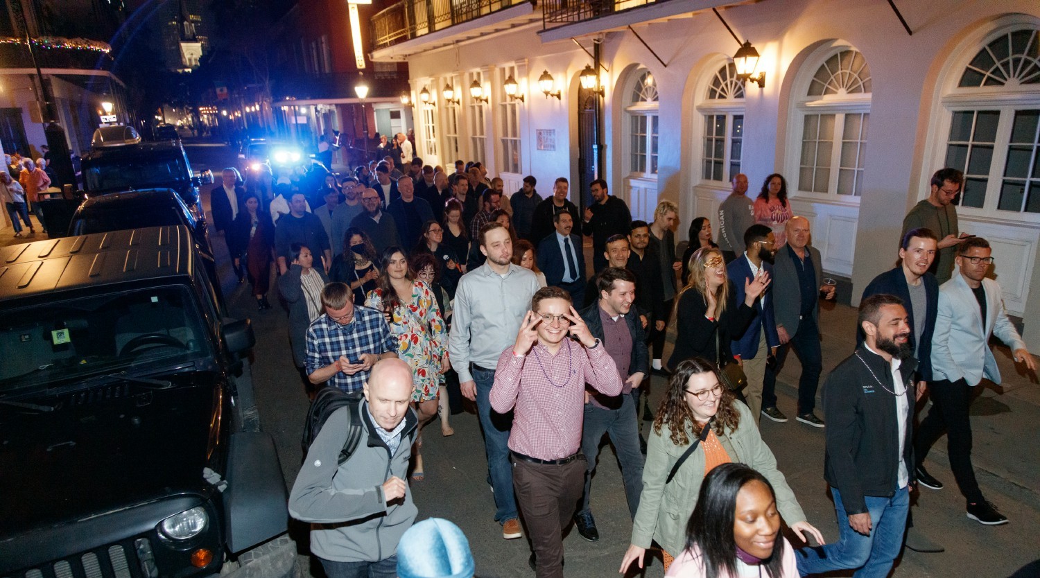 A fun night of Second Line Parade in New Orleans. 