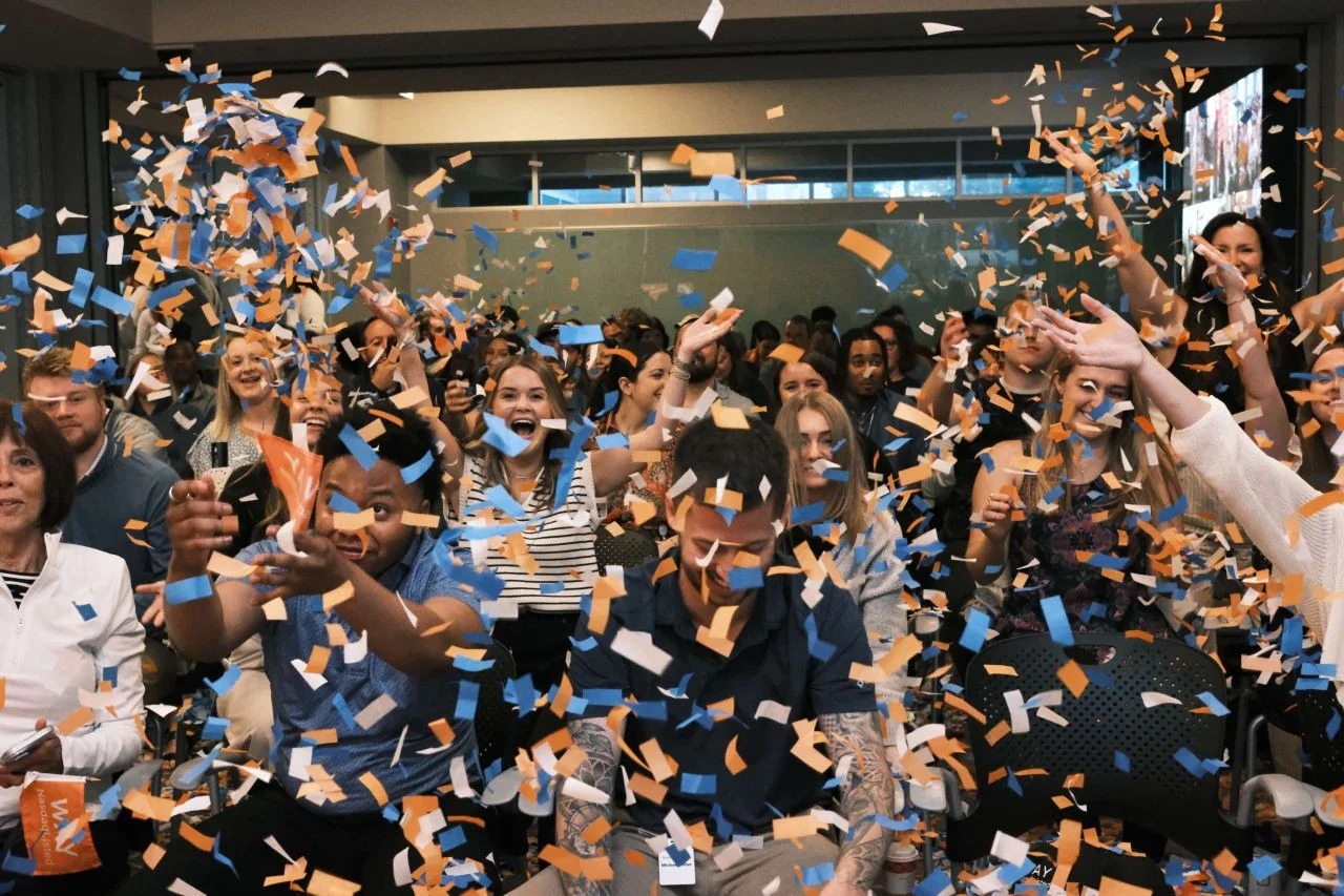 Waystar team members celebrate the company's launch on the Nasdaq Stock Exchange.