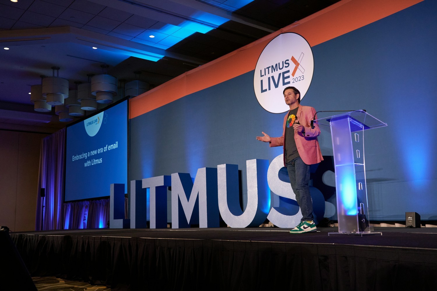 Litmus CEO Erik Nierenberg giving the welcome address at Litmus Live 2023 - the premier email event of the year