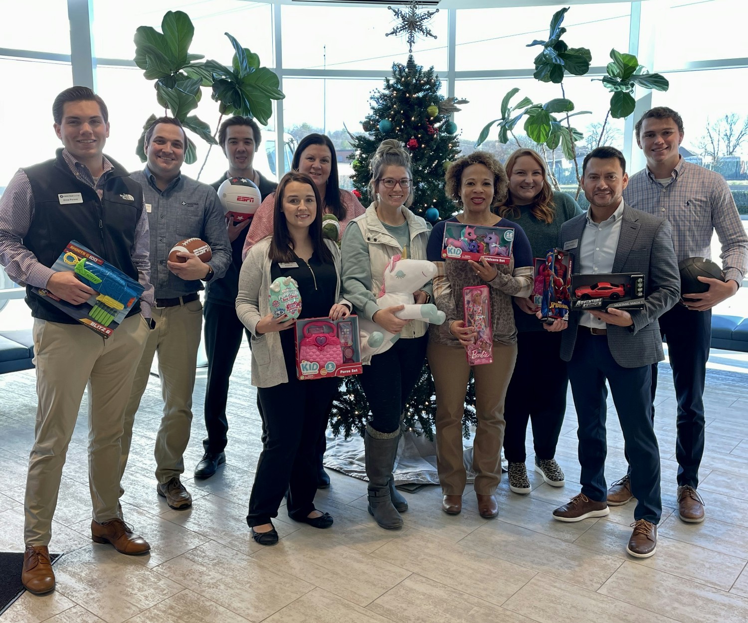 Firstar Bank employees donate toys to local non-profits annually.