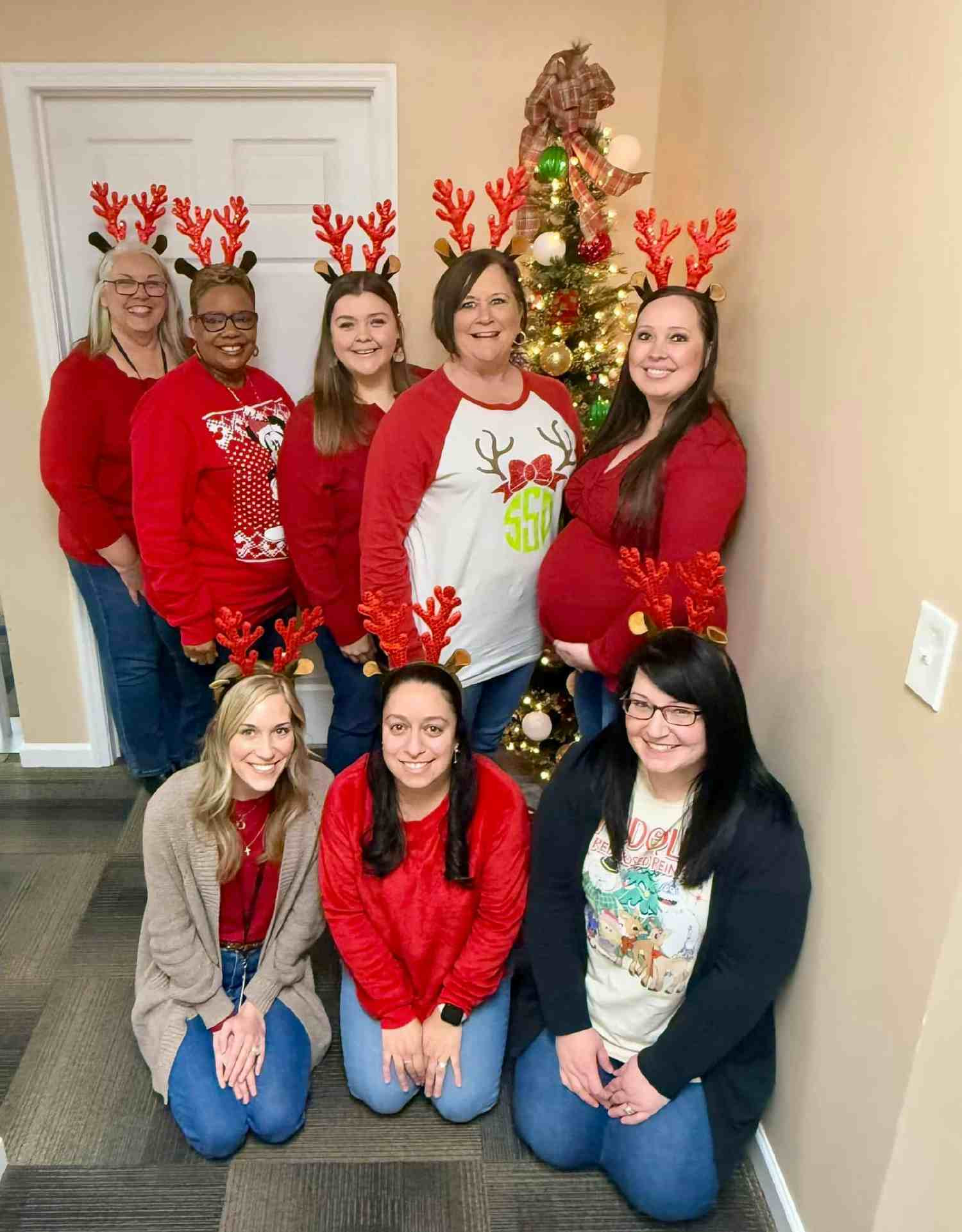 Employees during holiday spirit week.