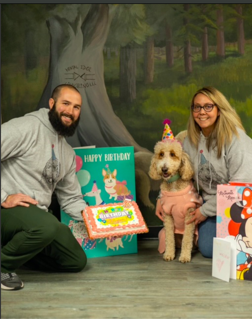Whisper The Therapy Doodle's birthday with John and Julia (owners of MEC)