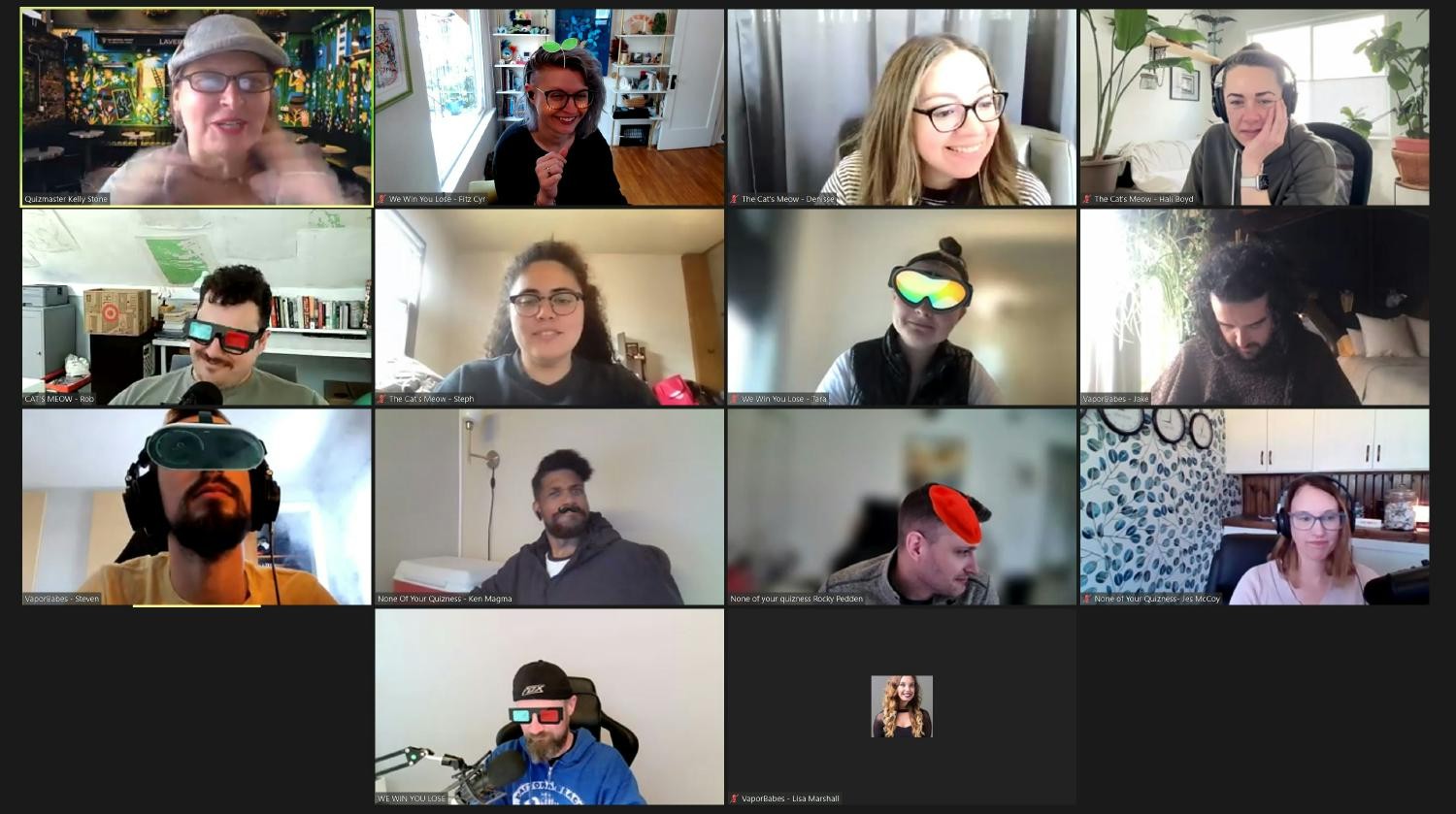 A lively RevenueZen virtual happy hour! Can you guess which team won trivia?
