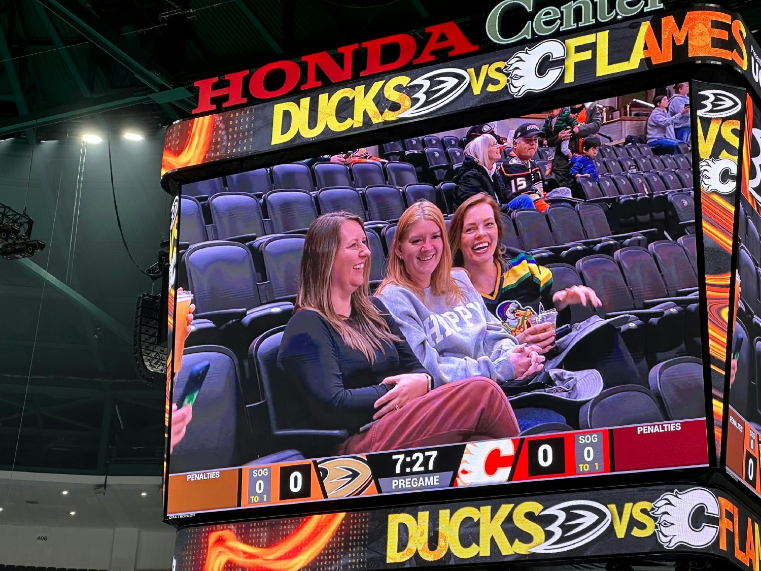 Making it on the big screen at the Ducks game!