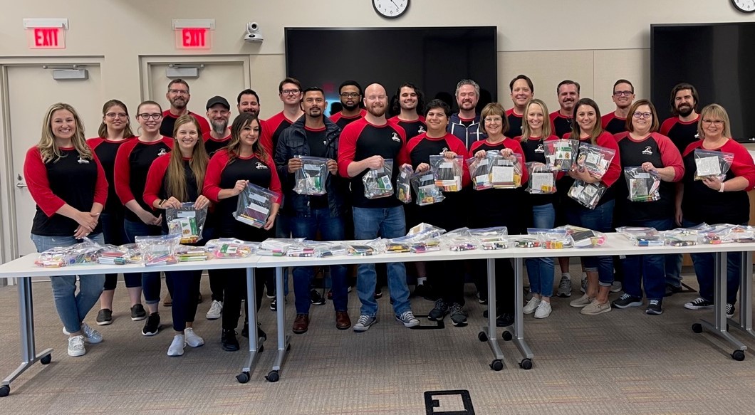 806 Technologies DFW team assembling art kits to donate to Scottish Rite Frisco Fall of 2022. 