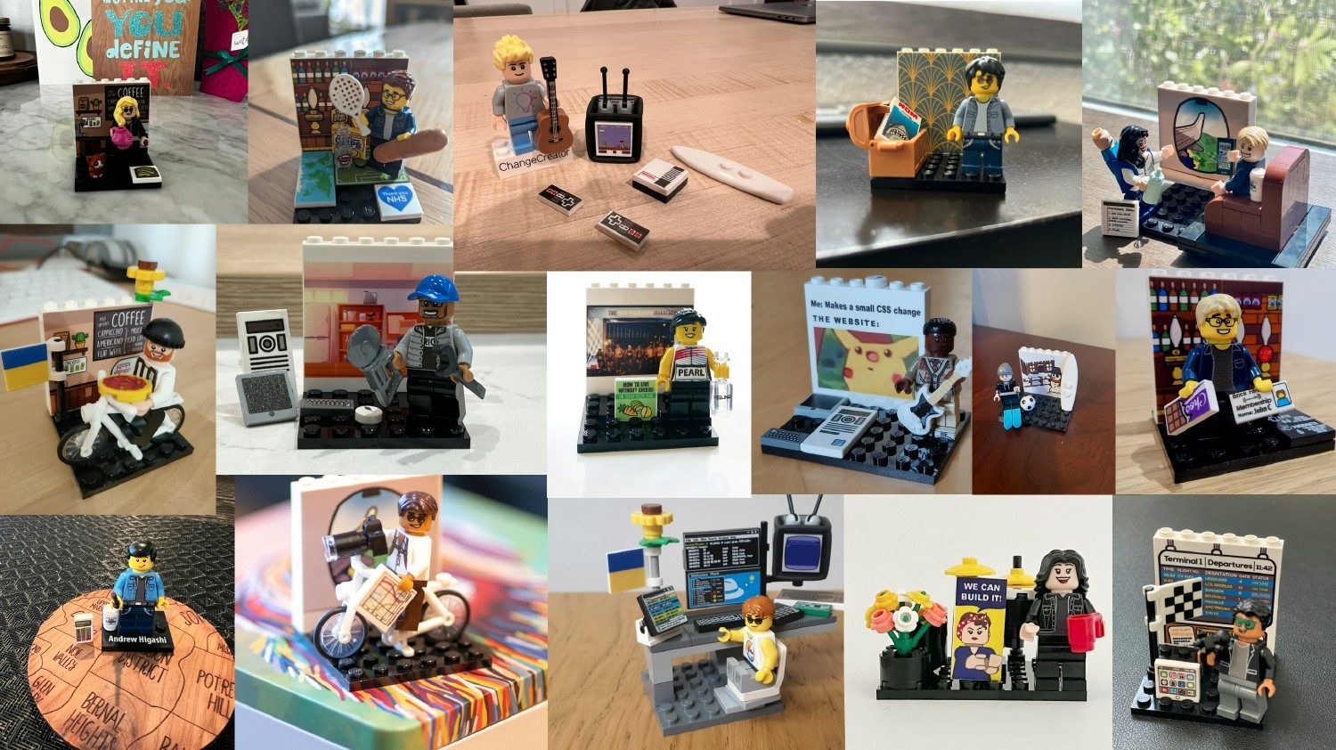 Each of our employees create their own Lego figurine with accessories explaining what they enjoy
