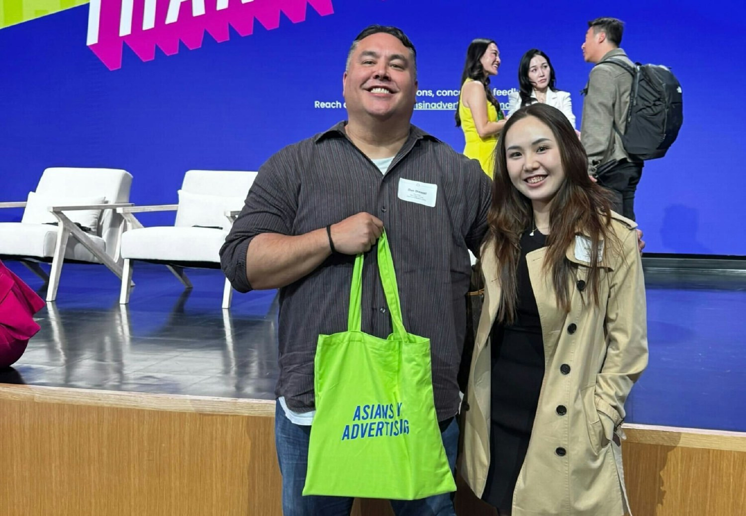 VP of Brand Partnership, Dan & Campaign Operations Manager, Kitty, attend an Asians in Advertising event.