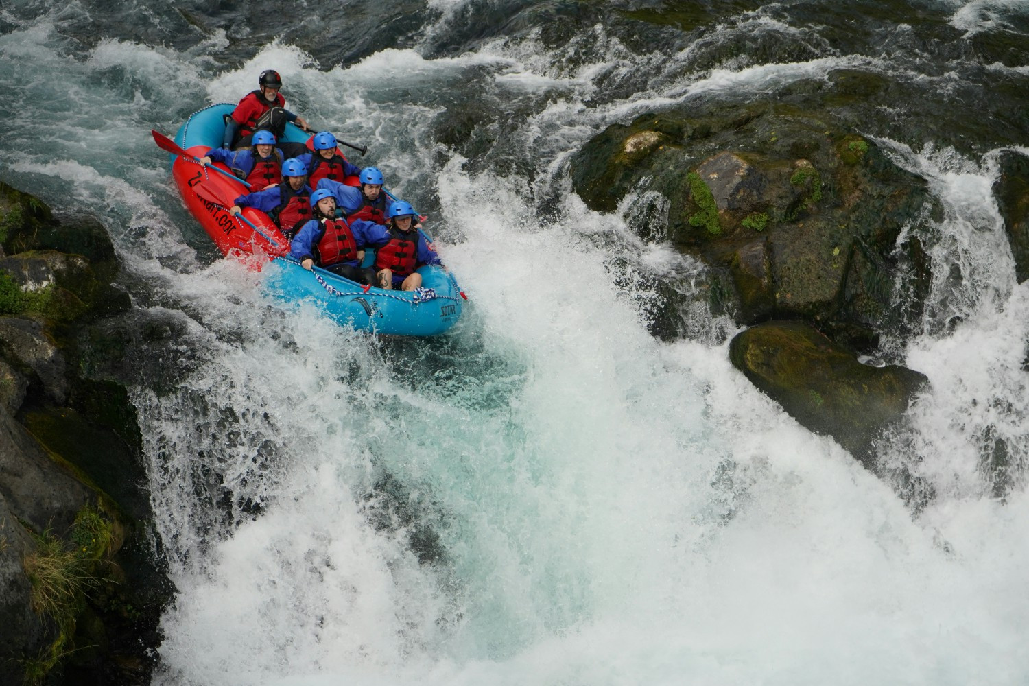 Our adventurous employees white water rafting through the Columbia River Gorge during our company retreat. 