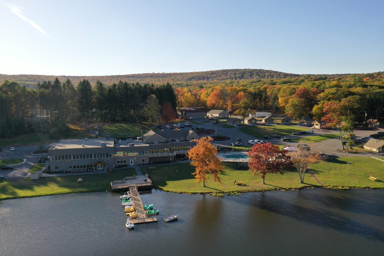 Brookdale - drone picture of campus and main building