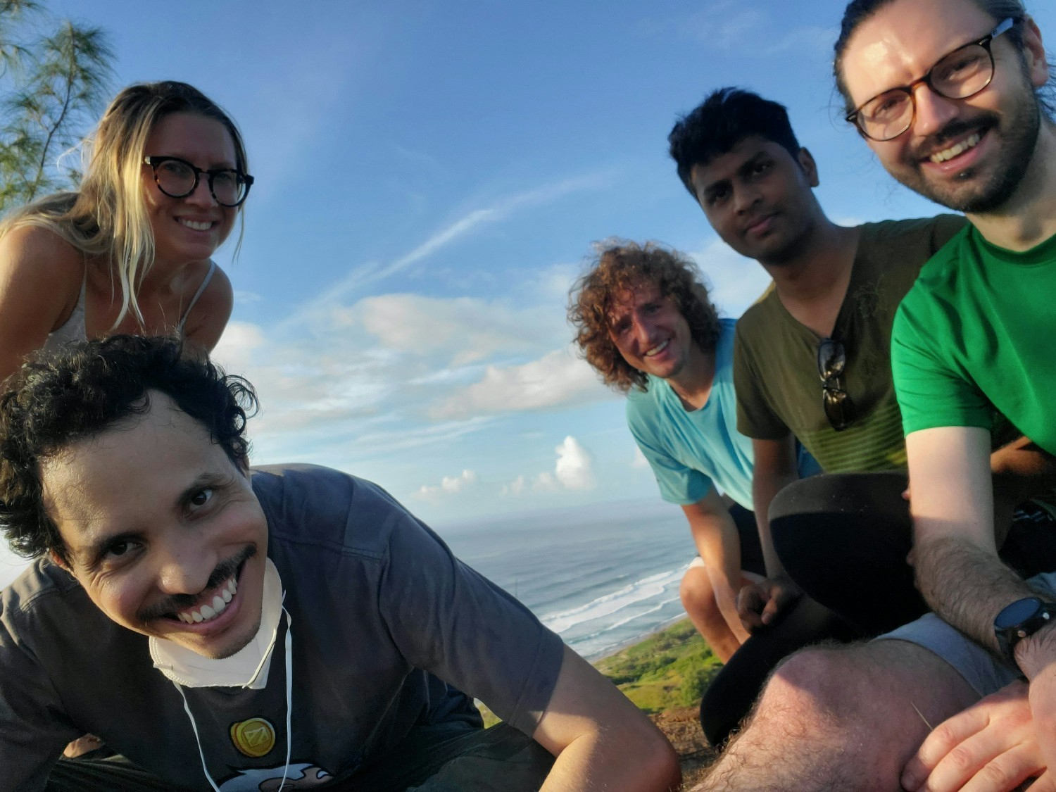 A morning team-building hike at a company off-site: People Ops, Engineering, Product, and Marketing bonding! 