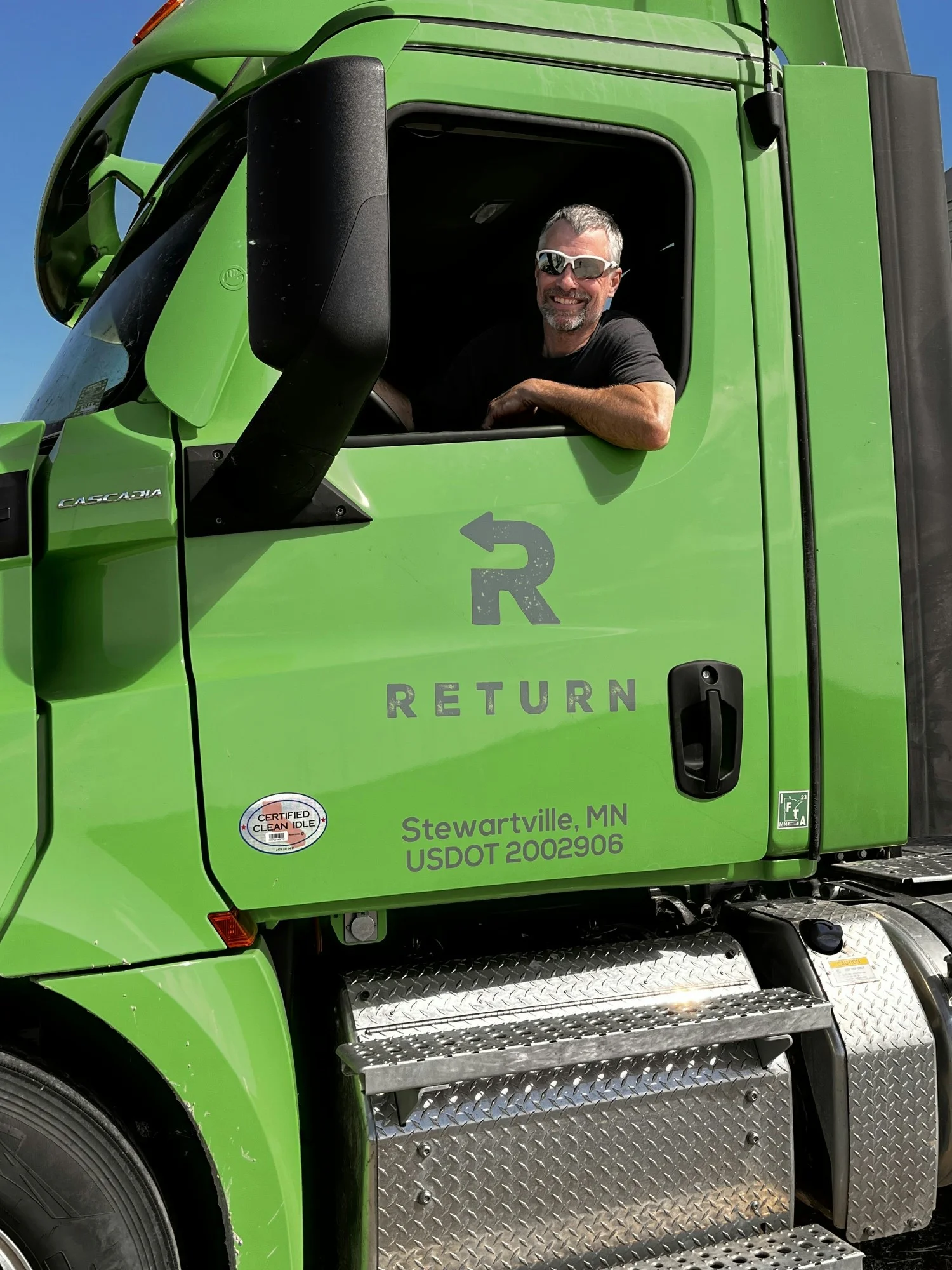 Driver Tony getting a start on the day's work.