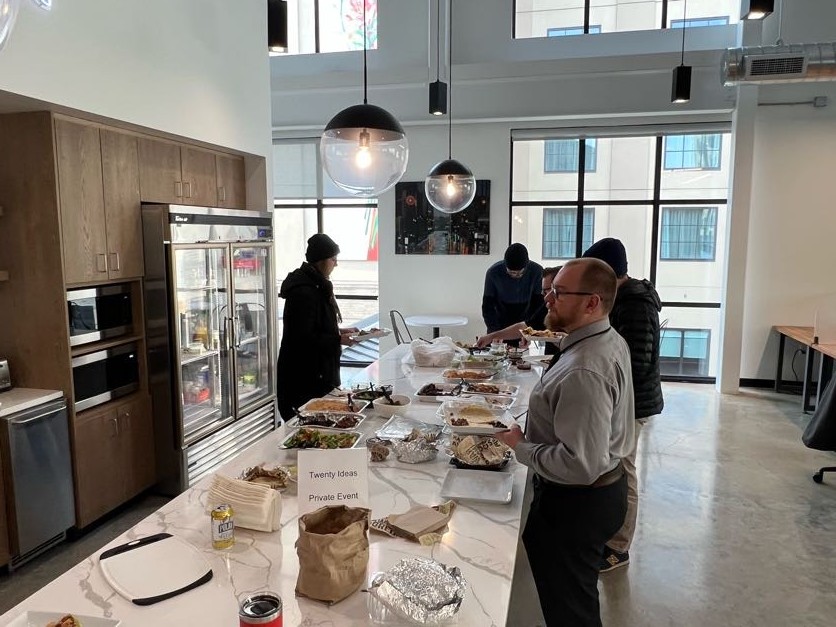 In-person attendees of our annual Team Goals retreat enjoy lunch spread in at our Eugene, Oregon office.