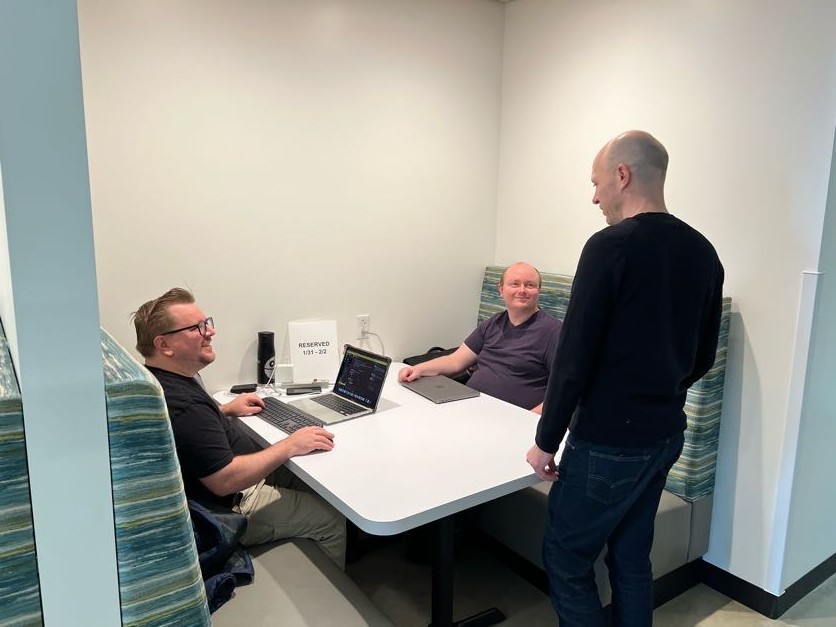 Dev and Ops team members break away for a quiet planning session in our Eugene, OR office.