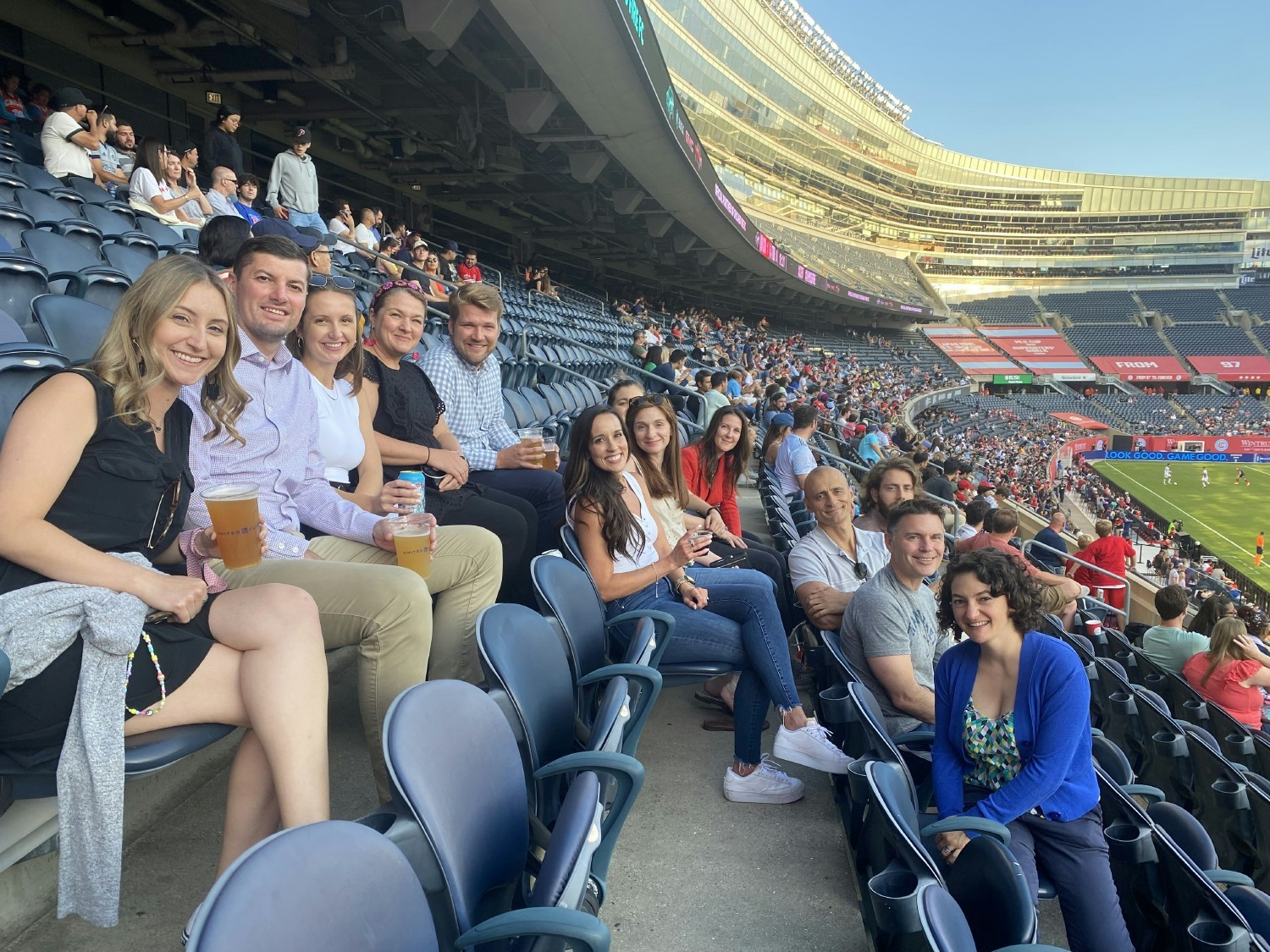 Sprocket Sports enjoying a team outing after work at the Chicago Fire FC game at Soldier Field.