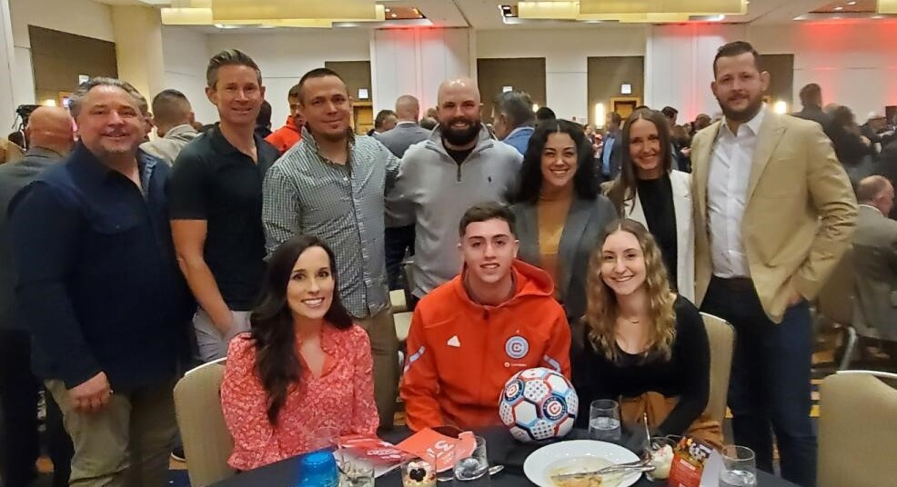 Sprocketeers at the Chicago Fire Foundation Annual Season Kick-Off Luncheon with one of Chicago FC's homegrown stars.