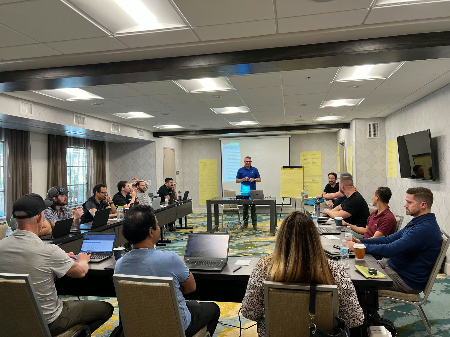Operations and leadership teams hammering out company direction and priorities at one of our quarterly offsite meetings.
