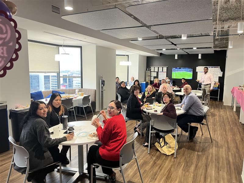 Employee-led celebrations like this potluck luncheon for Valentines Day are fun events that bring employees together.