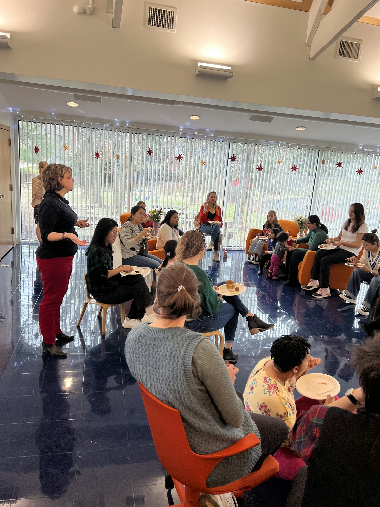 The Head of School thanks employees for a wonderful semester at the annual staff holiday party. 