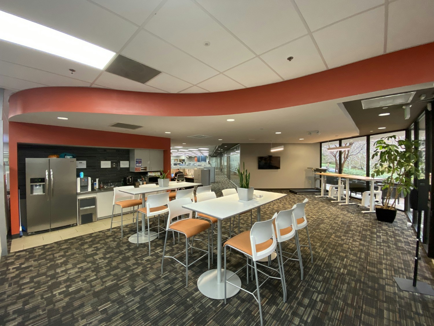 Mini breakroom/treadmill and bicycles with standing desks