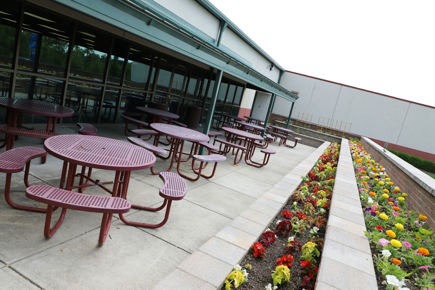 Outdoor patio and beautiful garden where employees enjoy a break or lunch.