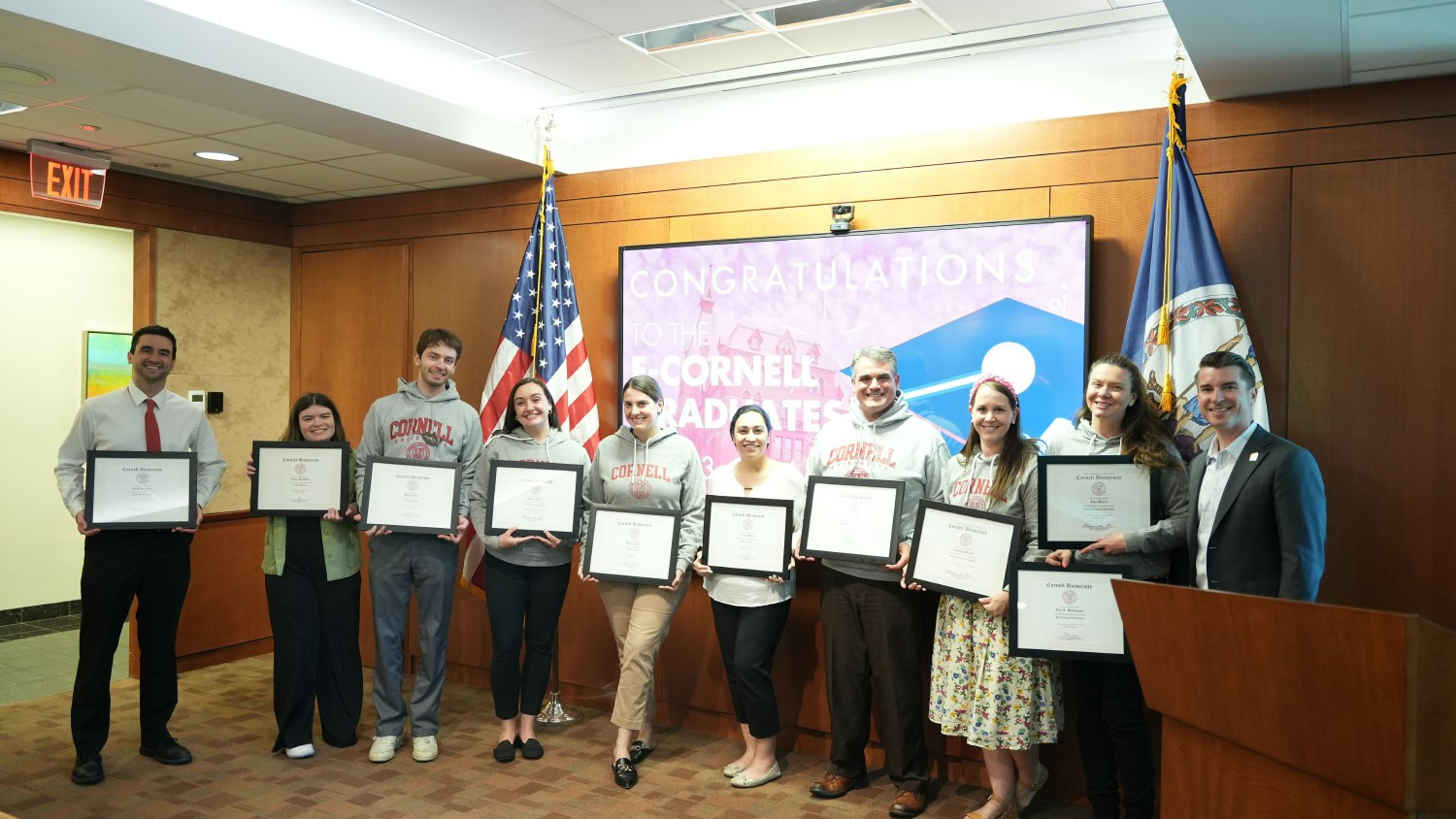 Graduation ceremony for our Class of 2024 e-Cornell Certification Grads. Diplomas & Sweatshirts, too! 