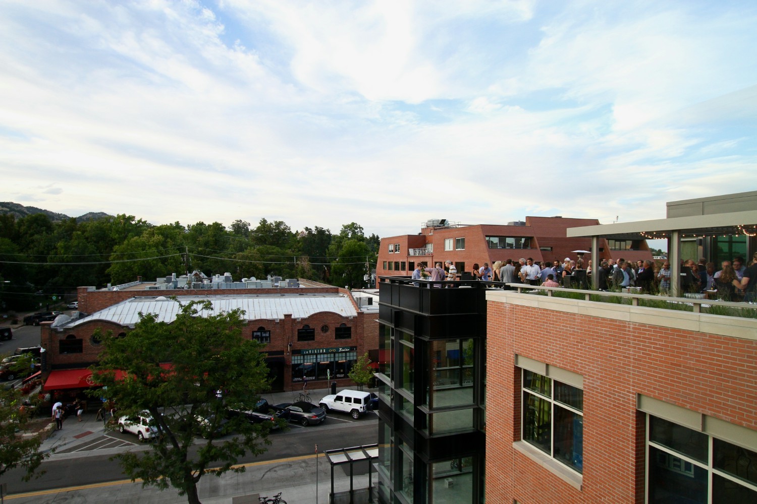 Crestone's one-of-a-kind Boulder office patio overlooking Pearl Street.