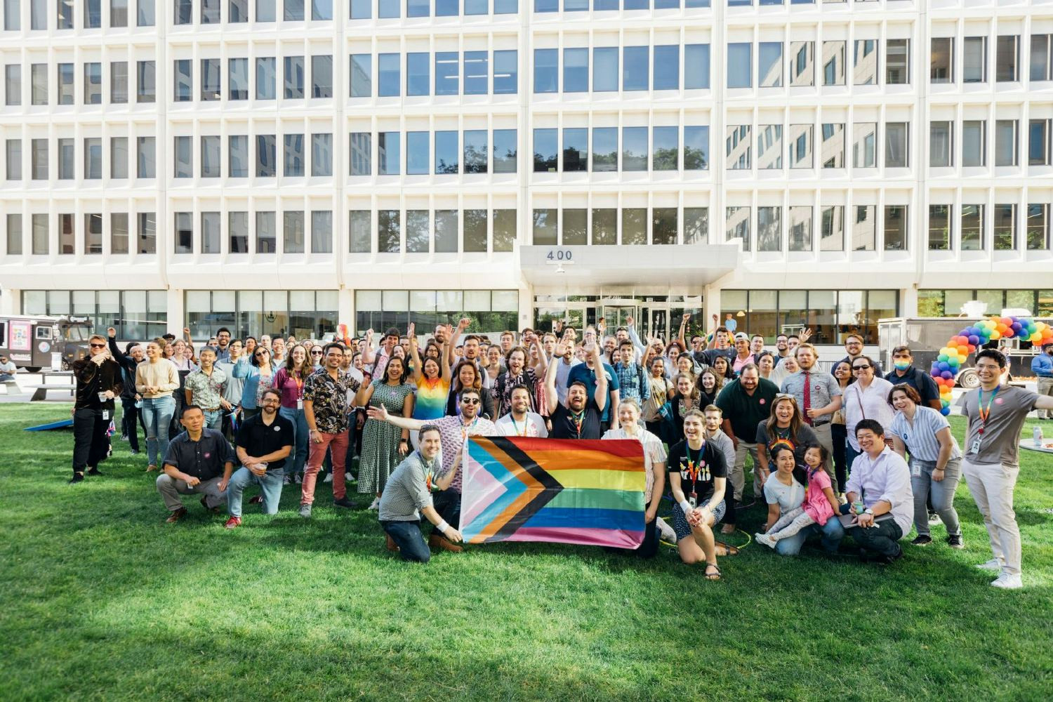 Moderna colleagues gather to celebrate Pride Month and show their support for the LGBTQ+ community. 