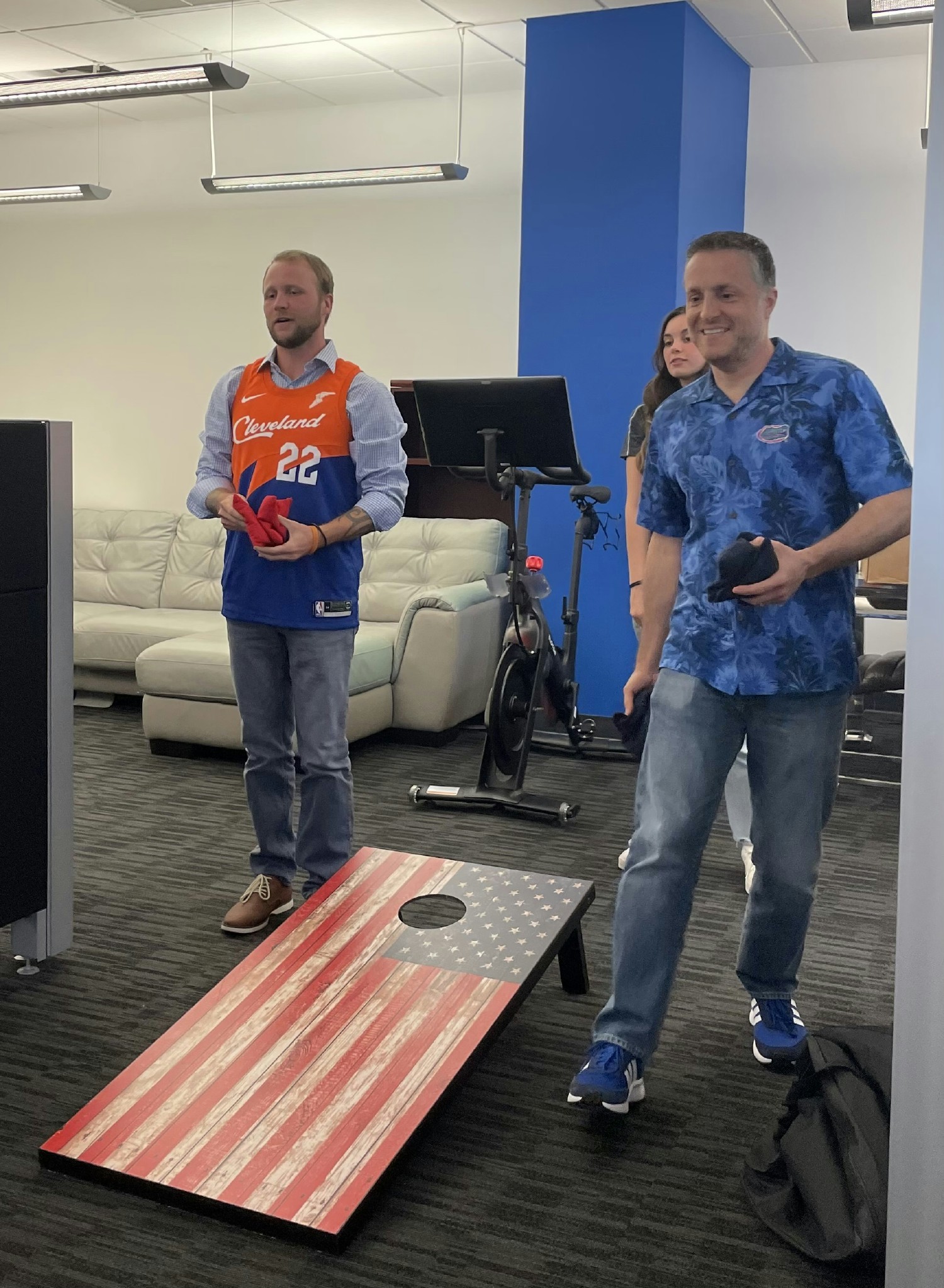 Our CEO, Mike, and Director of Sales, Adam at the TotalBrokerage cornhole Game Day finals. 