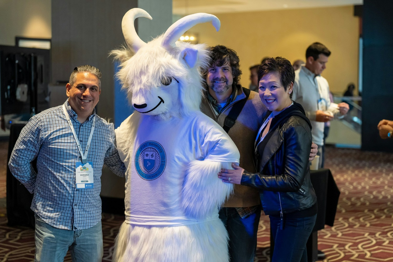Cribl employees with The Goat, the company's mascot. 