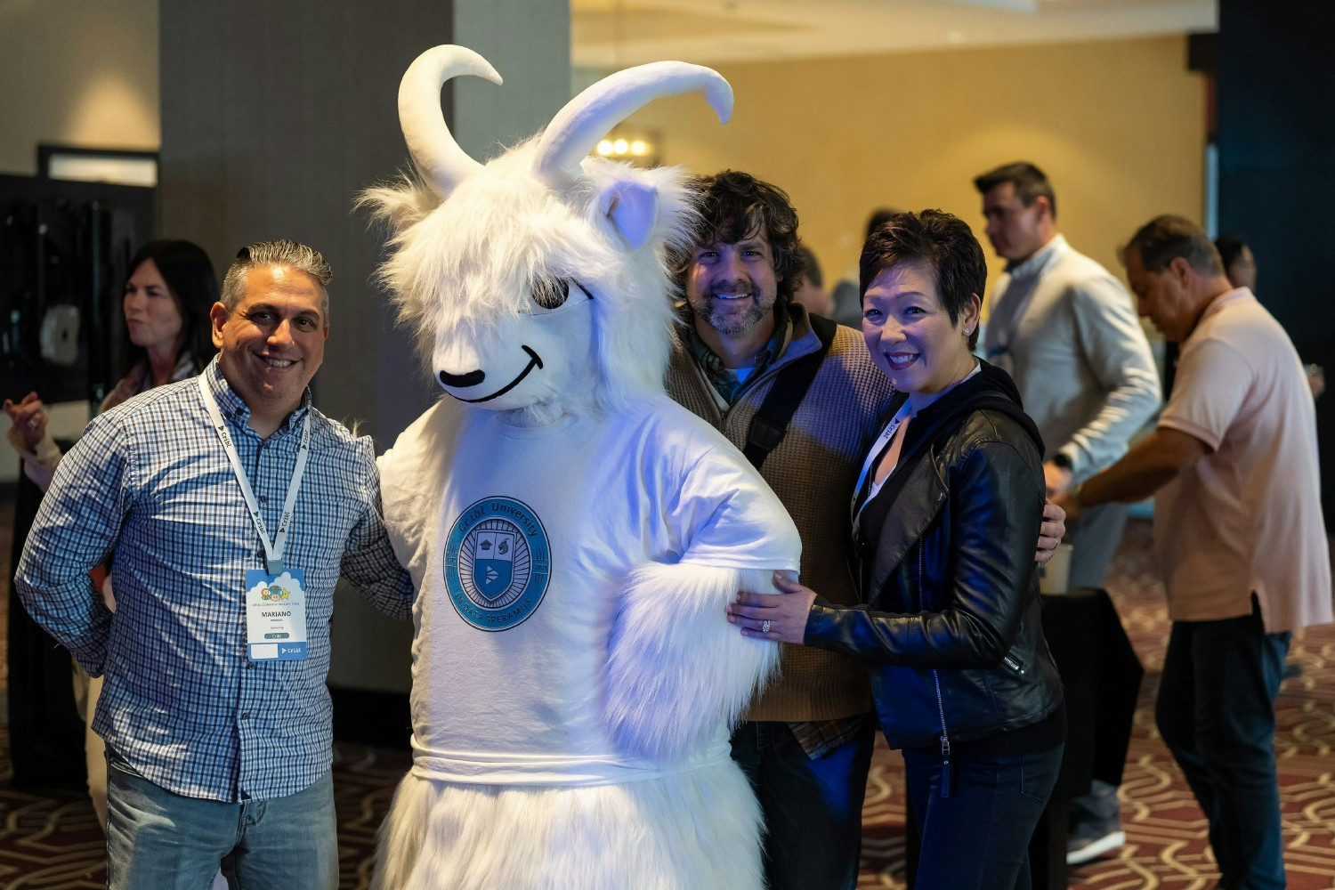 Cribl employees with The Goat, the company's mascot.