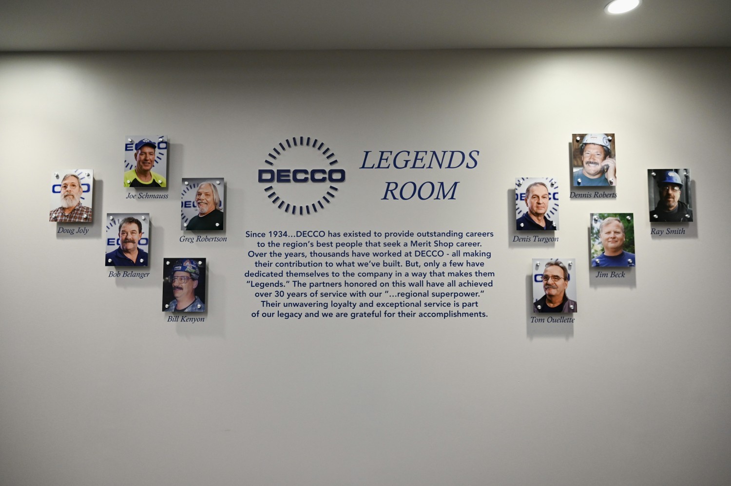 DECCO's Legion Room honoring employee-partners with over 30 years of service.