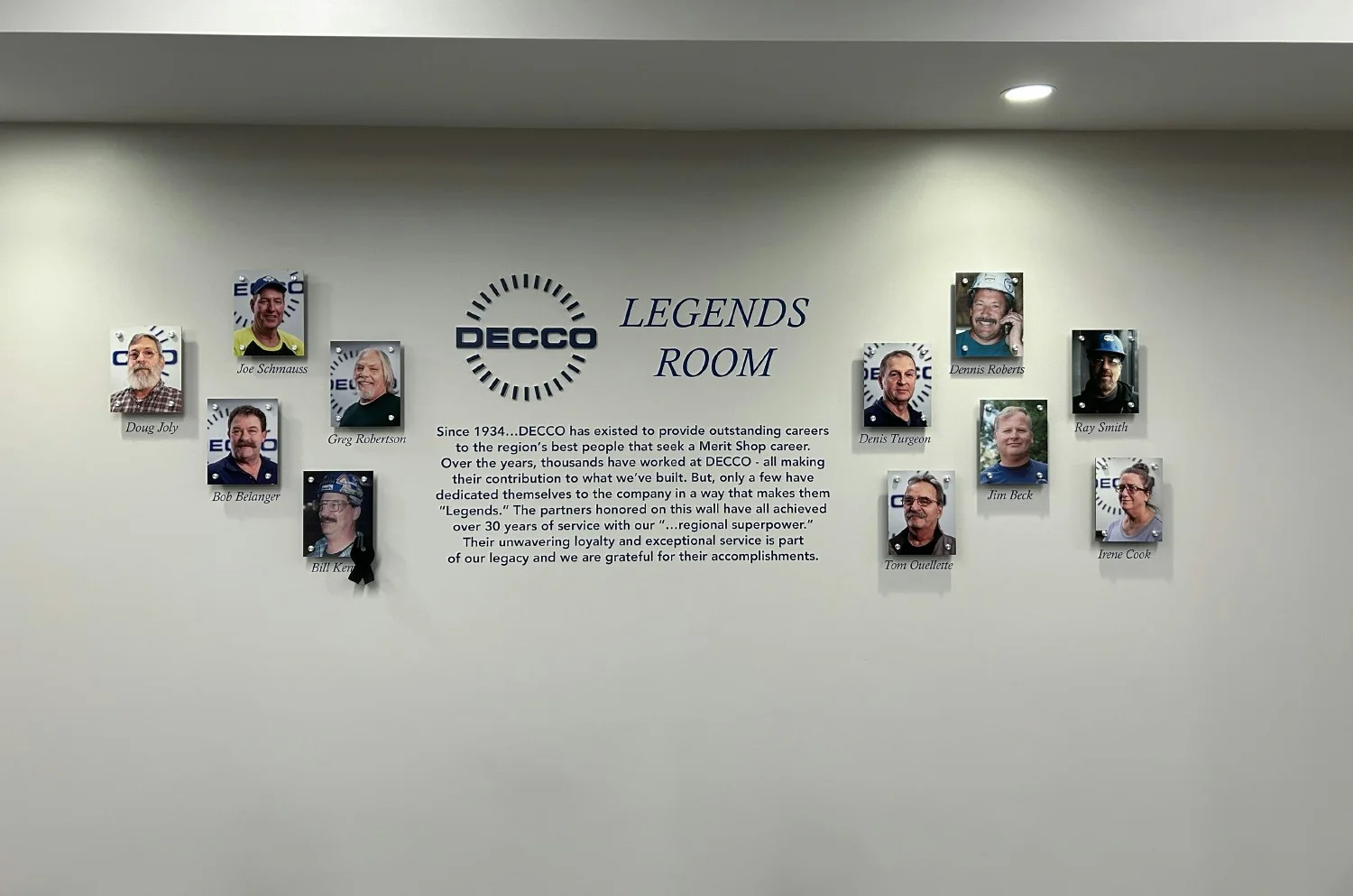 DECCO Legends Wall - honors partners who have been with the company for 30+ years